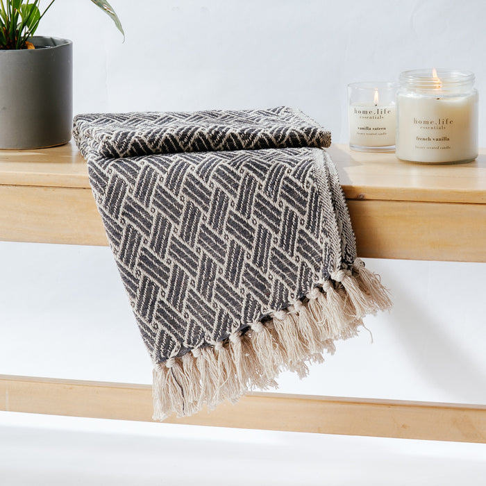 Cotton Bay Big Weave Throw - Dark Grey