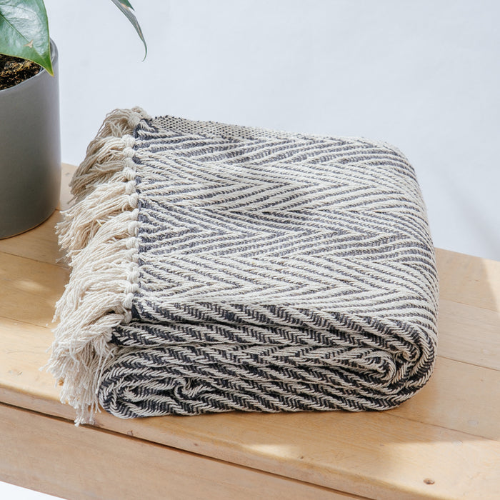 Cotton Bay Ladder Throw - Dark Grey