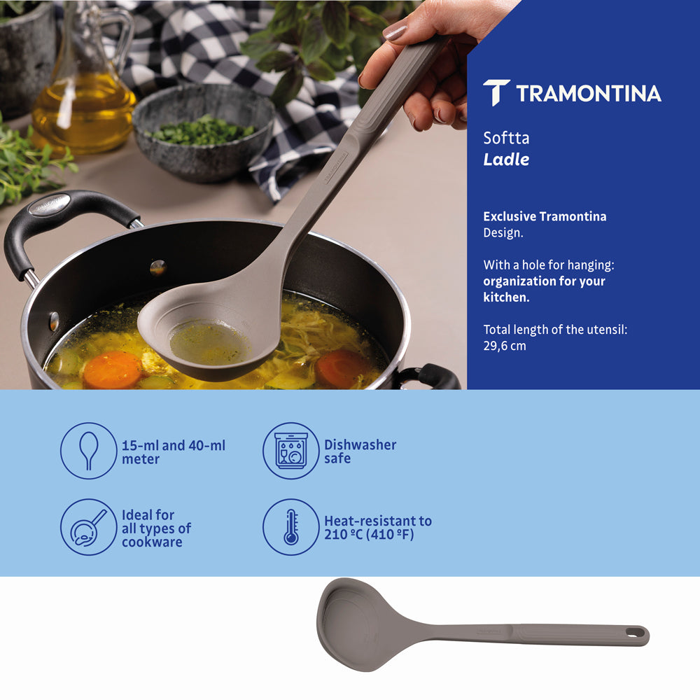 Tramontina Softta Silicone Ladle Grey-Kitchen Utensils