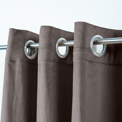 Velvet Narrow Eyelet Unlined Curtain - Mocha-CURTAINS