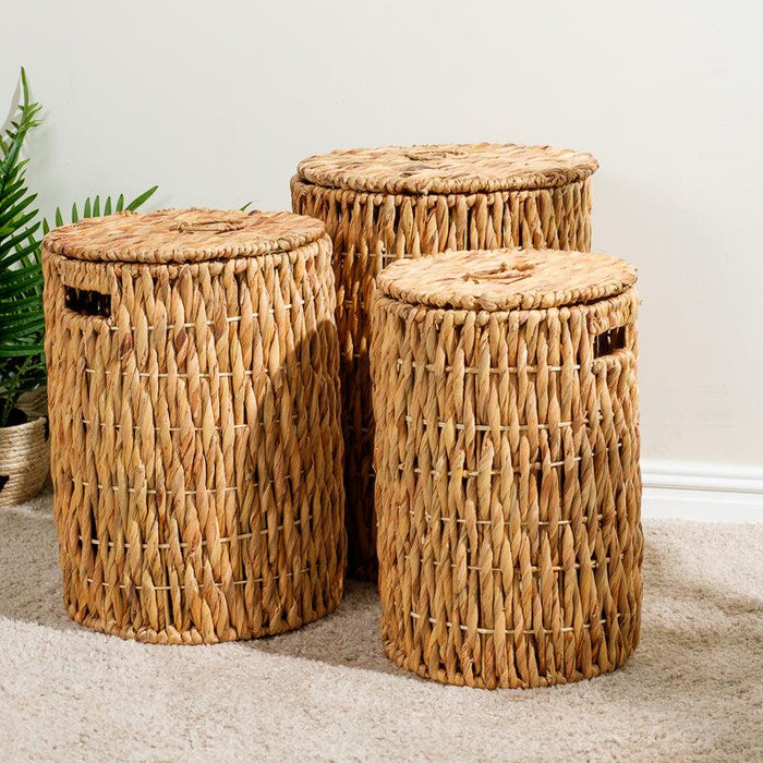 Vietnamese Laundry Hamper with Lid - Round-Laundry Baskets