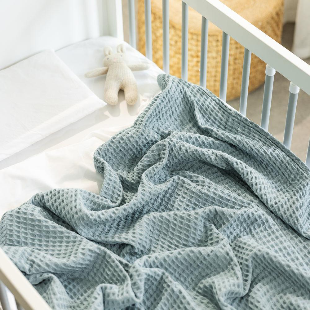 Waffle Baby Blanket - Duck Egg-