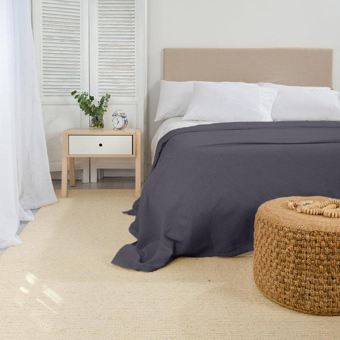 Waffle Blanket Throw - Dark Grey-