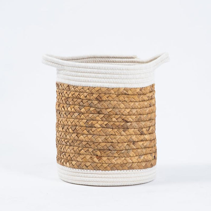 Water Hyacinth Basket with White Rim-