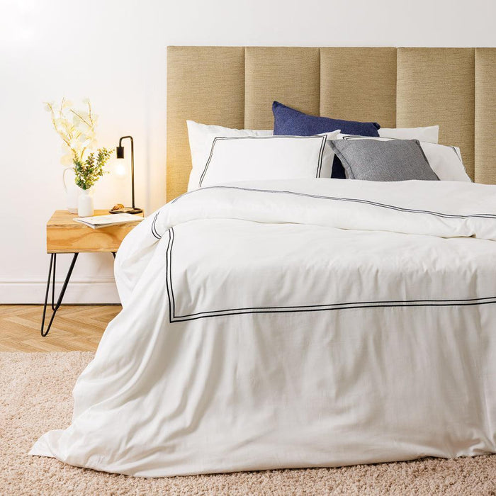 Whisper Soft 400 Thread Count Sateen Egyptian Cotton Two Line Black on White Satin Stitch Duvet Cover Set-Duvet Cover Sets