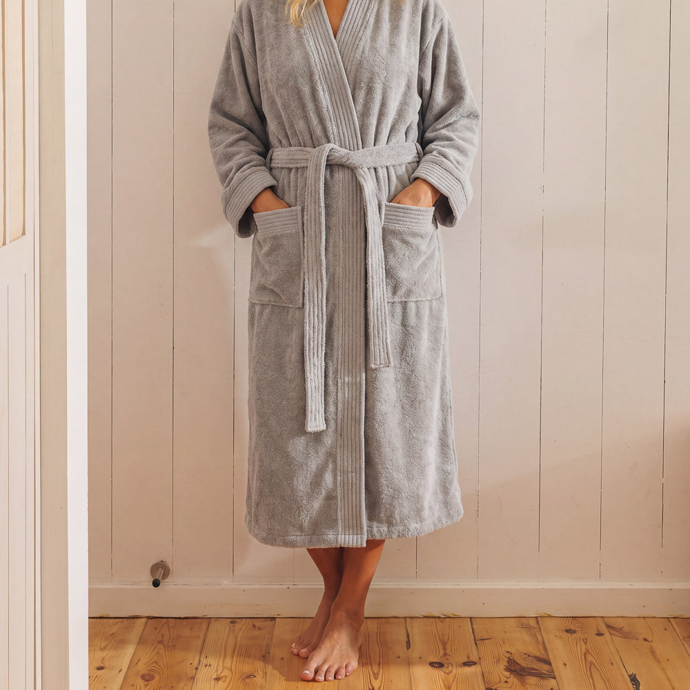 Whisper Soft Classic Toweling Bathrobe Light Grey-Bathrobes