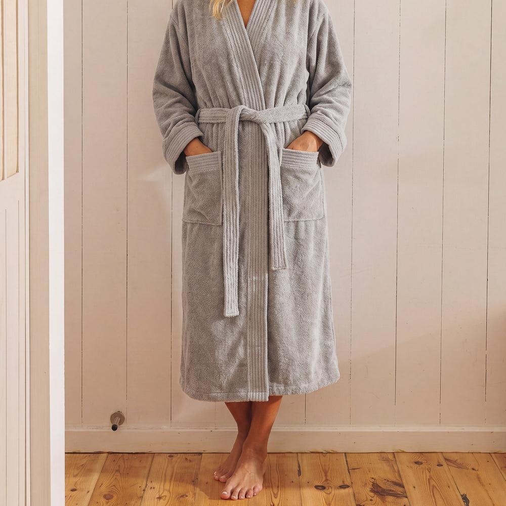Whisper Soft Classic Toweling Bathrobe Light Grey-Bathrobes