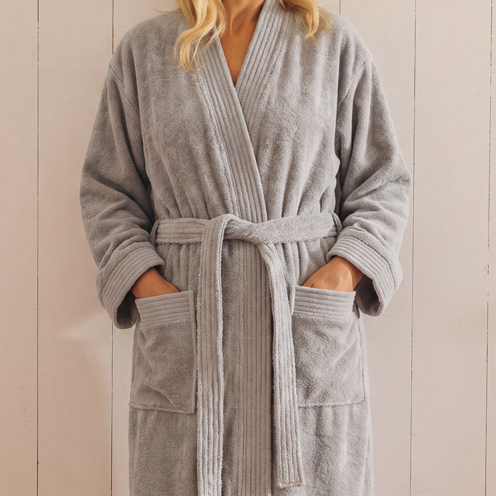 Whisper Soft Classic Toweling Bathrobe Light Grey-Bathrobes