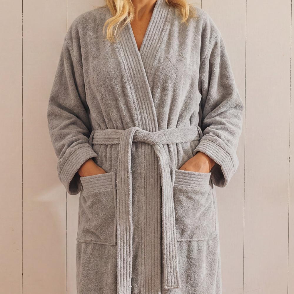 Whisper Soft Classic Toweling Bathrobe Light Grey-Bathrobes