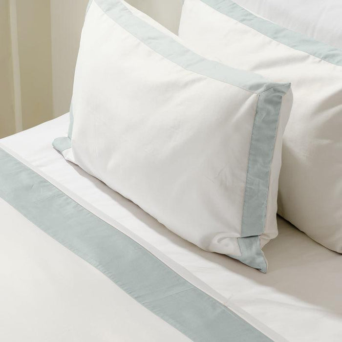 Whisper Soft 400 Thread Count Egyptian Cotton Contrast Border Duvet Cover Set White with Duck Egg-Duvet Cover