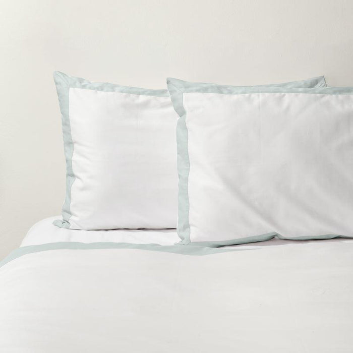 Whisper Soft 400 Thread Count Egyptian Cotton Contrast Border Duvet Cover Set White with Duck Egg-Duvet Cover