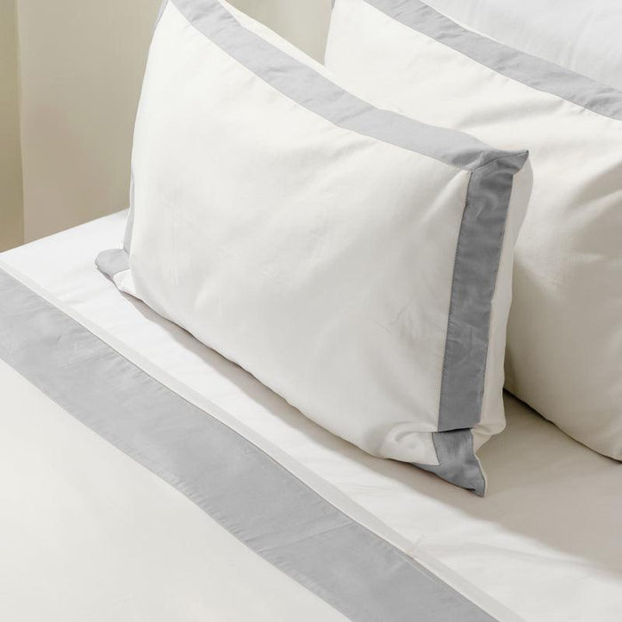 Whisper Soft 400 Thread Count Egyptian Cotton Contrast Border Duvet Cover Set White with Grey-Duvet Cover