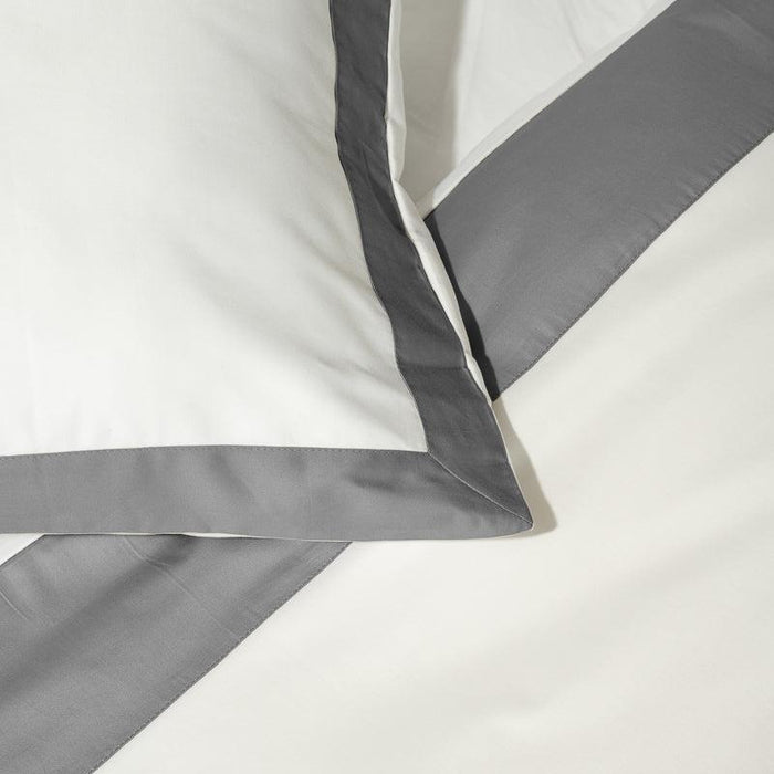 Whisper Soft 400 Thread Count Egyptian Cotton Contrast Border Duvet Cover Set White with Steel-Duvet Cover