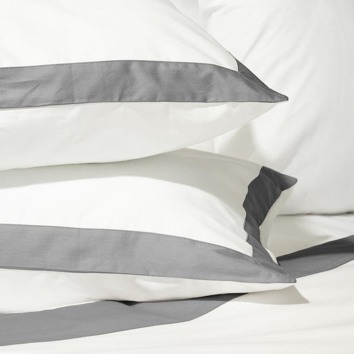 Whisper Soft 400 Thread Count Egyptian Cotton Contrast Border Duvet Cover Set White with Steel-Duvet Cover