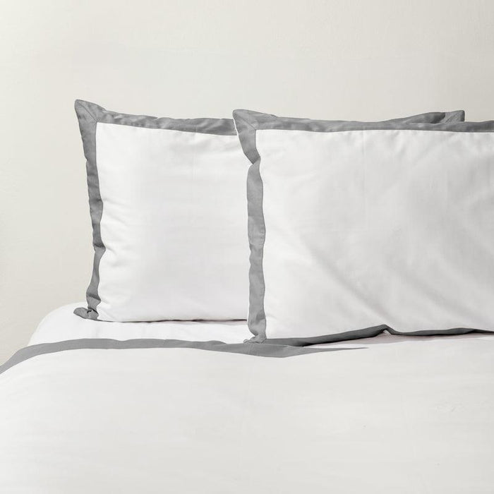 Whisper Soft 400 Thread Count Egyptian Cotton Contrast Border Duvet Cover Set White with Steel-Duvet Cover