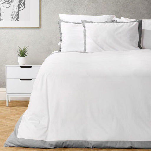 Whisper Soft Como 400 Thread Count Egyptian Cotton Contrast Border Duvet Cover Set - Steel Grey-Duvet Cover Set