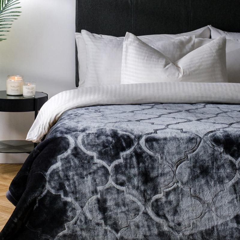 Whisper Soft Embossed Mink Blanket Dark Grey Whitehouse Continental Linen