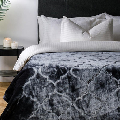 Whisper Soft Embossed Mink Blanket - Dark Grey-BLANKET