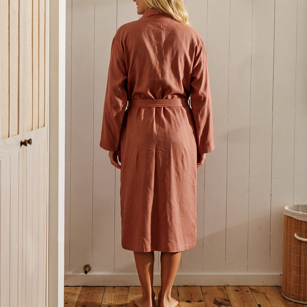Whisper Soft Heritage Collection Linen and Cotton Kimono Rust-Bathrobes