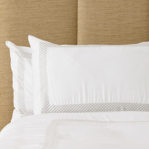 Whisper Soft Lattice 400 Thread Count 100% Cotton Embroidered Duvet Cover Set Silver on White-Duvet Cover Sets