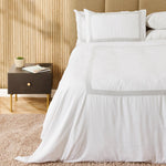 Whisper Soft Lattice 400 Thread Count 100% Cotton Embroidered Duvet Cover Set Silver on White