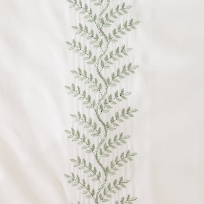 Whisper Soft Leafline 400 Thread Count 100% Cotton Embroidered Duvet Cover Set Sage on White-Duvet Cover Sets