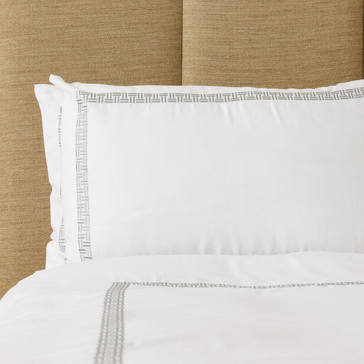 Whisper Soft Loomline 400 Thread Count 100% Cotton Embroidered Duvet Cover Set Grey on White-Duvet Cover Sets