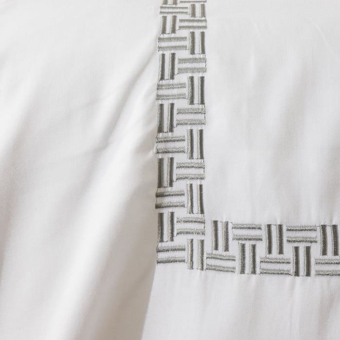 Whisper Soft Loomline 400 Thread Count 100% Cotton Embroidered Duvet Cover Set Grey on White-Duvet Cover Sets