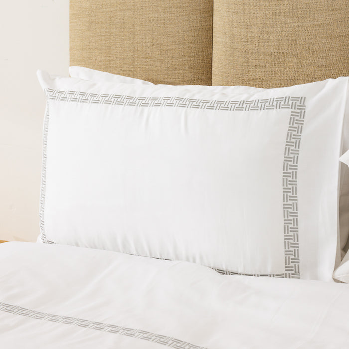 Whisper Soft Loomline 400 Thread Count 100% Cotton Embroidered Duvet Cover Set Grey on White-Duvet Cover Sets