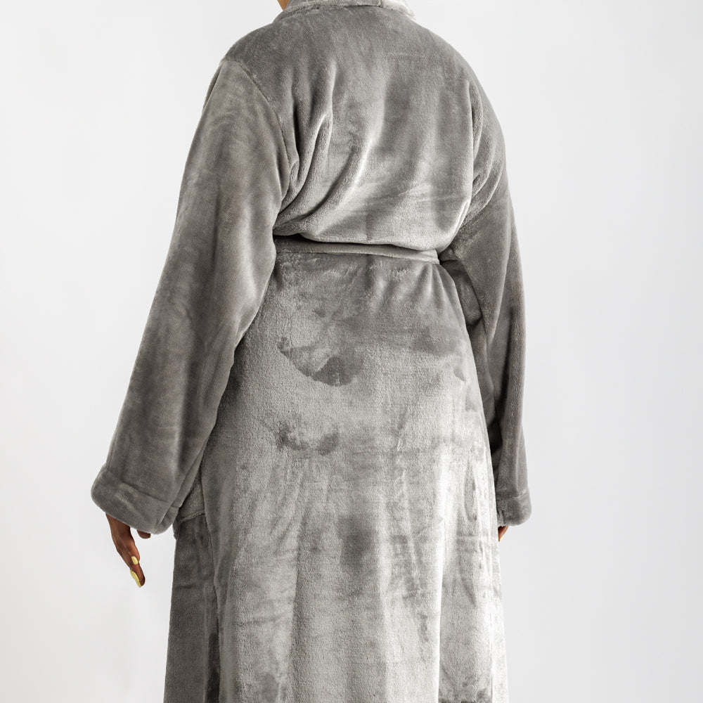 Whisper Soft Microfleece Bathrobe Grey-Bathrobes