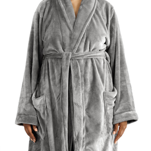 Whisper Soft Microfleece Bathrobe Grey-Bathrobes