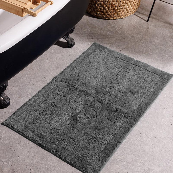 Whisper Soft Non-Slip Cotton Pattern Bath Mat - Ash Grey-Bath mat