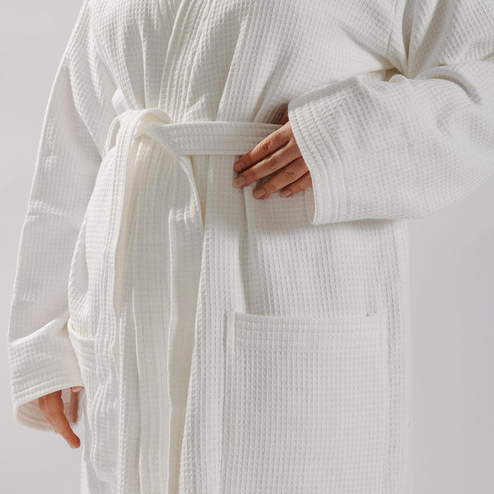 Whisper Soft Waffle Pique Towelling Bathrobe White-Bathrobes
