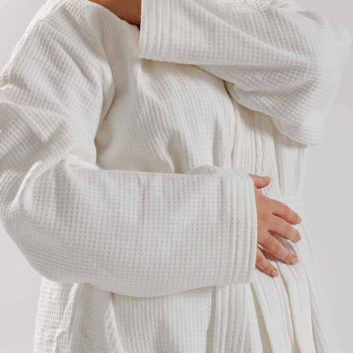 Whisper Soft Waffle Pique Towelling Bathrobe White-Bathrobes