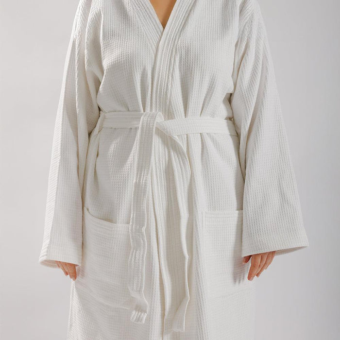 Whisper Soft Waffle Pique Towelling Bathrobe White-Bathrobes