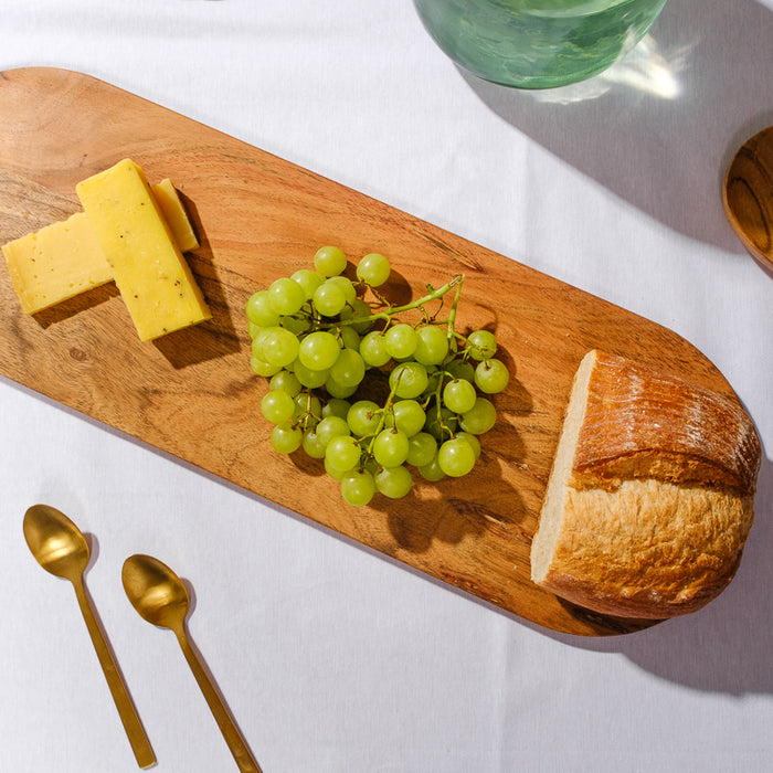 Acacia Wooden Oval Serving Board with Metal Handle - Natural