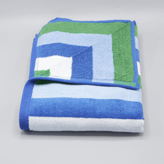 Cotton Bay Velour Stripe Beach Towel - blue / green / white