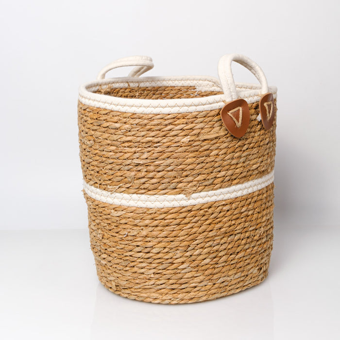 Cotton/Bulrush Basket with Handle Medium - Cream
